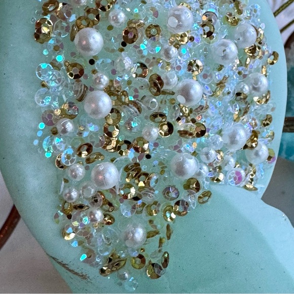 NEW! Beach Christmas Hand Blown Glass Aqua Nautilus Seashell Ornament - Picture 4 of 8